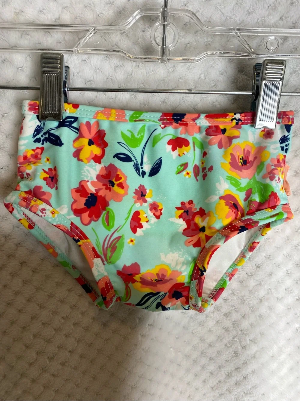 Ruffle Butts Floral 2 piece rashguard style Swimsuit with Coral Trim